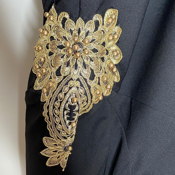 Shein Black Faux Pearl Embellished Gold Embroidered Jacket Size 4XL - Picture 12 of 13